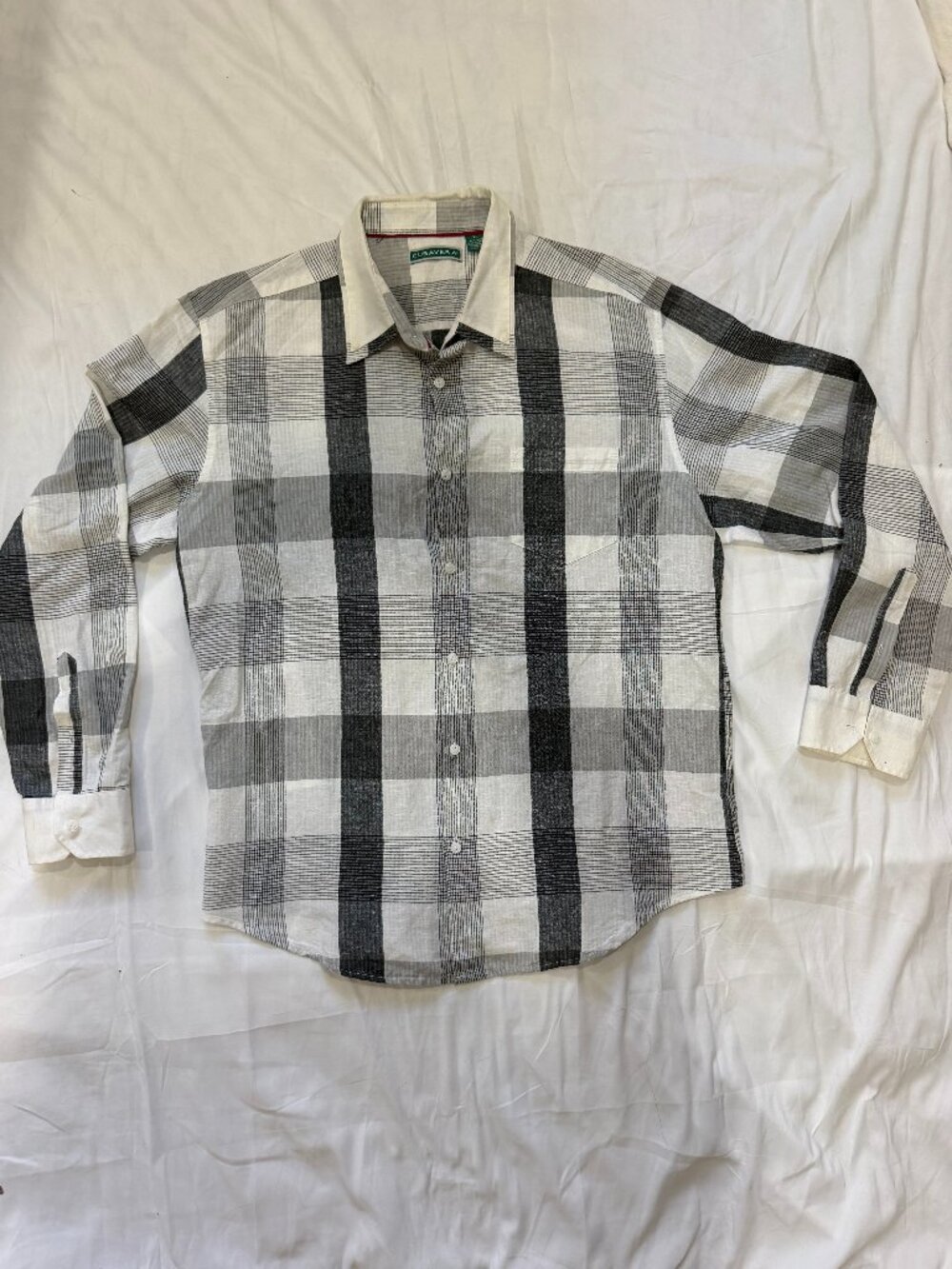 Mens Cubavera Gray Plaid Longsleeve Button‎